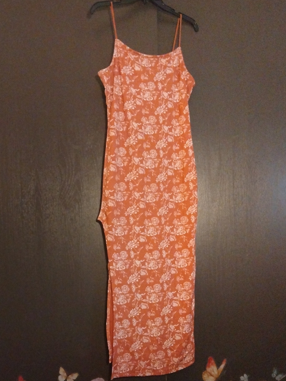 Spaghetti Strap Floral Maxi Dress In Salmon